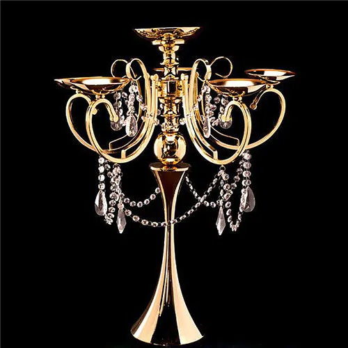 Tall Metal 5 ARM Candelabra ljuskrona Votive Gold Candle Holder Bröllopsbordet Centerpiece Dekorationer Tillbehör