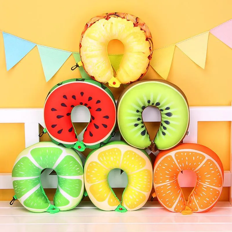 2pcs 6 Colors Fruit U Shaped Pillow Protect the Neck Travel Watermelon Lemon Kiwi Orange Pillows Cushion