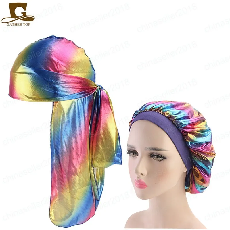 New Unisex Durag Headwear Durags and Bonnets Women Comfortable Cap Couple 2pcs sets Cap