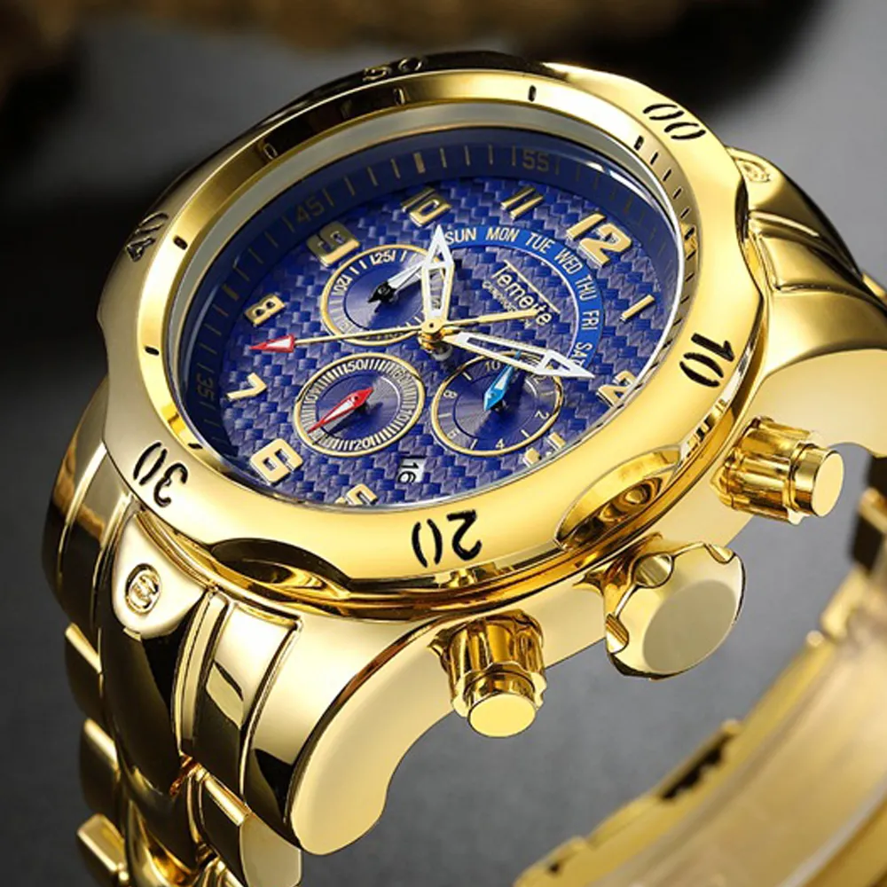 Temeite Orologi da uomo di design di marca di lusso completamente funzionali Orologio al quarzo da uomo Orologio da polso maschile impermeabile Relogio Dourado Masculino