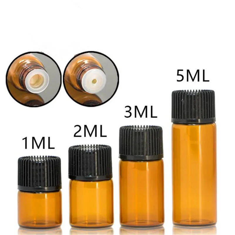 1ml 2ml 3ml 5ml Amber Cam Şişe Mini Esansiyel Yağı Kavanozları Kozmetik Makyaj Numune Ambalaj Parfüm saklama kabı Vial Saksılar