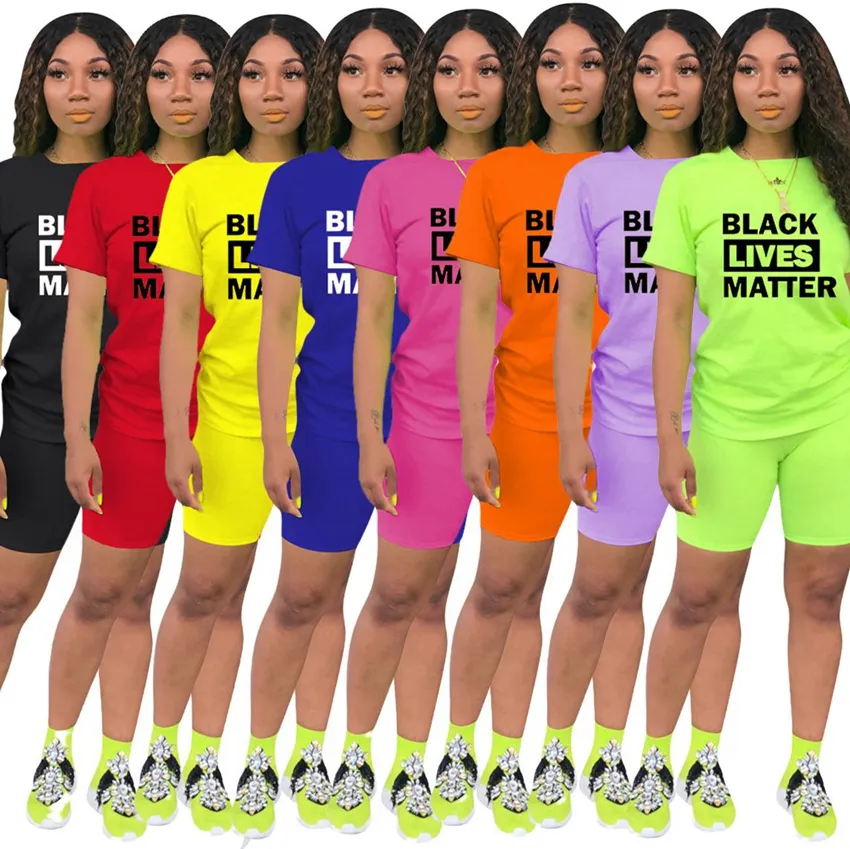 Black Lives Matter 2 pièces tenues ensembles courts pour femmes décontracté Sport à manches courtes moulante pantalon court survêtement tenue T-shirts KKA7965