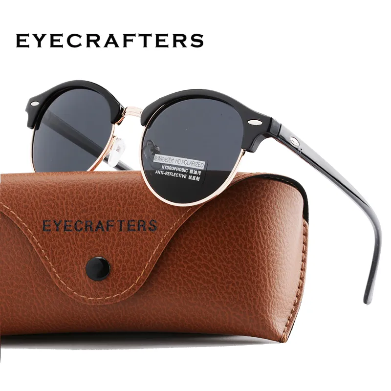 새로운 편광 둥근 선글라스 남성 남성 브랜드 디자이너 클럽 라운드 안경 고전적인 태양 안경 주행 반 림리스 안경