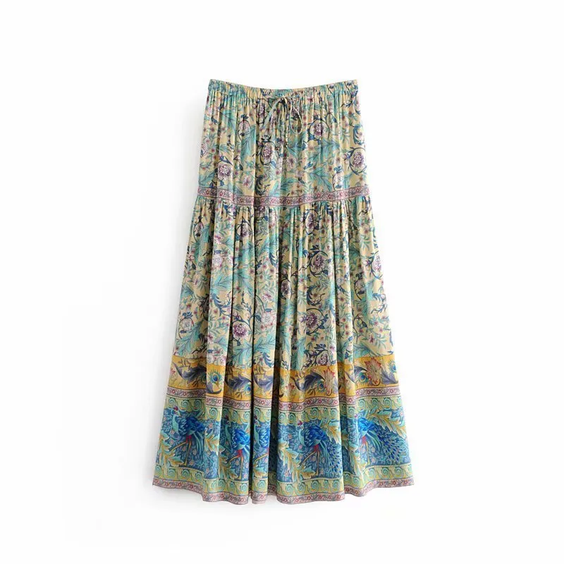 Jupe Longue Maxi Haute Hippie En Soie Florale - Taille XS - Occasion Très Bon état