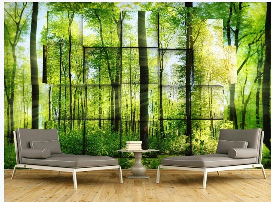 beautiful scenery wallpapers Fresh creative forest woods green decorative painting wall paper