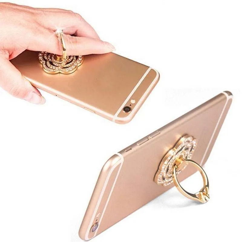 360 Degree Móvel Suporte Phone Holder Dedo suporte Anel Com Cristal da flor do diamante para o iPhone Huawei Smartphone Phone Holder