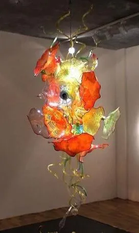 Einzigartiges Design, orangefarbene Kronleuchter, Lotusblatt-Plattenlampen, handgefertigte Murano-Glas-Kronleuchter, LED-Licht für Haus