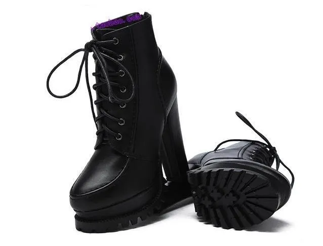 Fashion Femmes Bottes gothiques Lacet Up Ankle Boots Plateforme Punk Shoes Punk Ultra très haut Botie à talon