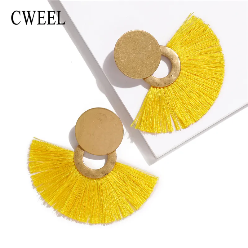 CWEEL Gelb Lange Quaste Ohrringe Für Frauen Ohrringe Modeschmuck Hängen Vintage Koreanische Aussage Kreis Runde Ohrringe