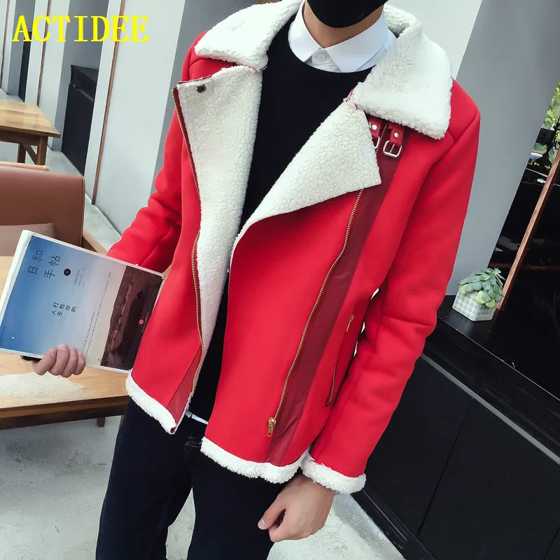 2019 Nya koreanska Slim Fit Winter Coat Fleece Velvet Jacket Men Lamb Wool Winter Coat Men 5Z