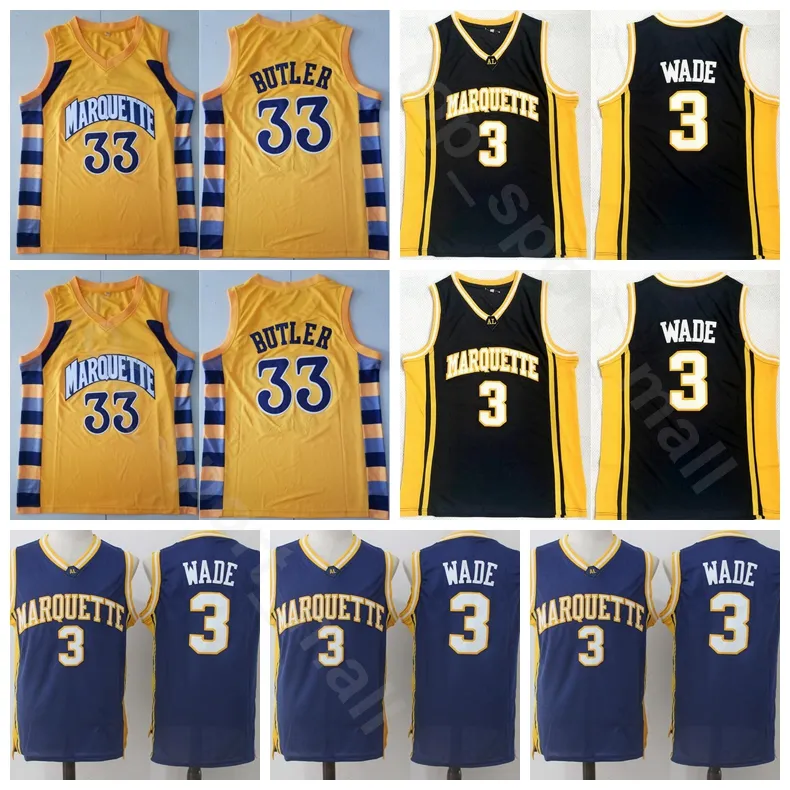 College Marquette Golden Basketball 33 Butler Jersey Dwyane Wade 3 hommes cousus uniformes universitaires noir jaune qualité supérieure