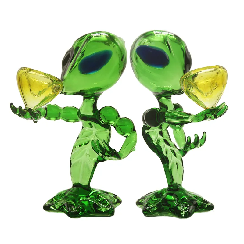 Healthy_Cigarette DA011 Alien Smoking Pipe Bubblers Altura de cerca de 15,5 cm Reciclador Tubos de vidro de fluxo de ar Cor verde