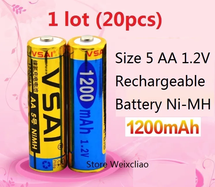 20 pcs 1 lote Tamanho 5 1.2 V 1200 mAh Ni-MH Bateria Recarregável de 1.2 Volts Ni MH baterias frete grátis