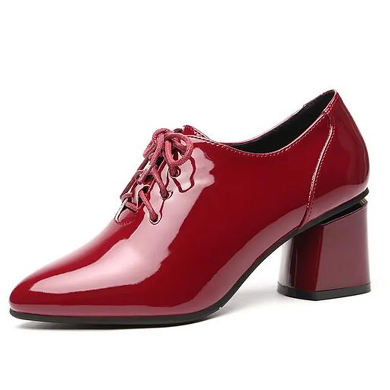 Sıcak Promosyon 2020 yeni bağcıklı Sivri rugan ayakkabılar kadın yüksek siyah kırmızı ayakkabılar kadınlar ayakkabı zarif moda ayakkabılar topuklu