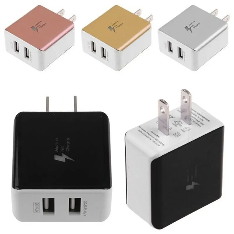 Metal 2a Dual USB EU US AC Hem Snabb Laddning Ström Adapter Mobiltelefon Laddare till iPhone 6 7 8 Samsung S6 S7 S8 MP3 PC