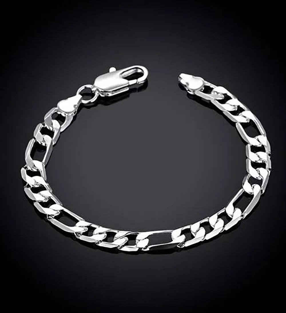 Premium Mens Bracelet: 925 Silver Plated Chain 6-12MM, 20cm. Shop