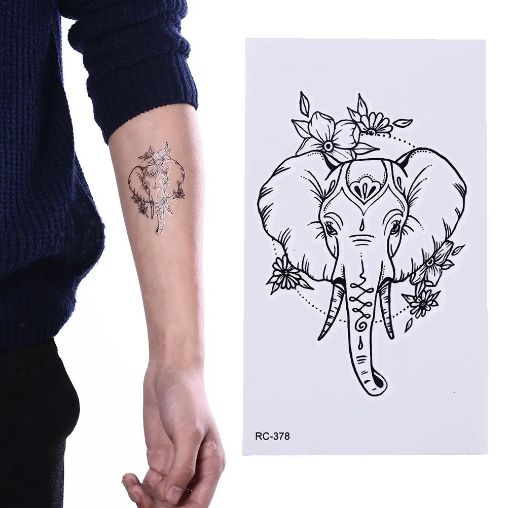 New Fashion Elephant Flash Temporary Tattoo Stickers Temporary Body Waterproof Gold Tatto Pattern Men Women Fake Tattoo