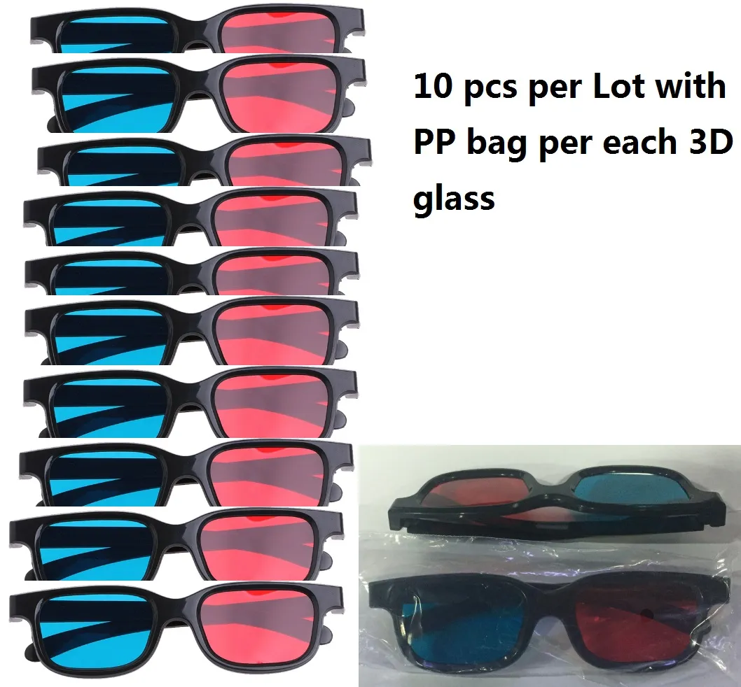 10pcs per lot New Red Blue 3D Glasses Anaglyph Framed 3D Vision Glasses For Movie Game DVD Video TV