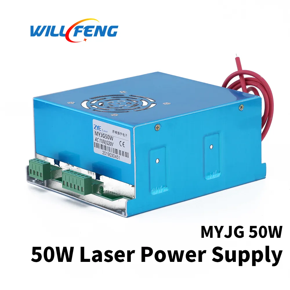 Fan Myjg 50W Co2 a laser Fonte de alimentação com caixa de metal azul para 3020 5030 Máquina de corte de gravura e tubo de vidro