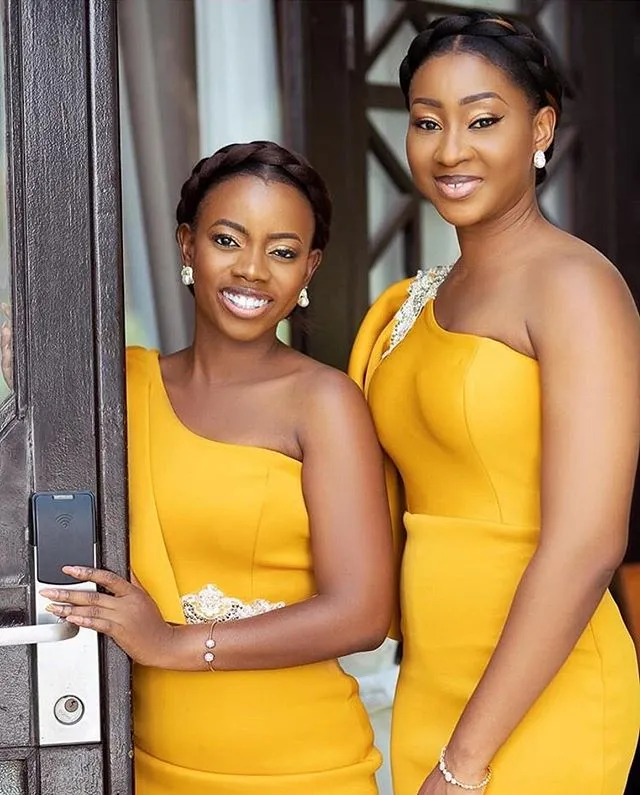 mustard gold bridesmaid dresses Yellow Gold Bridesmaid Dresses One Shoulder Sheath/Column Ruched Chiffon Bridesmaid Dresses with Slit main image 0