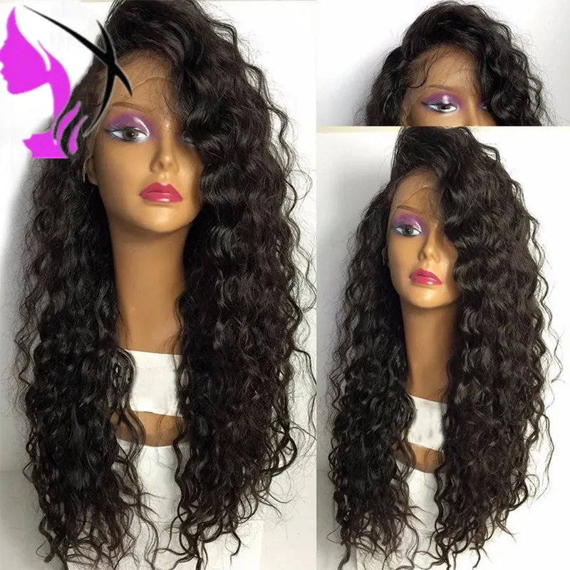 180% Densitet Svart Afro Curly Syntetic Lace Parykar Lång Kinky Curly Syntetic Lace Front Paryk för svarta kvinnor