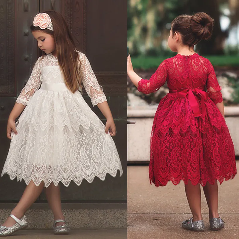 Baby Girls Lace Dress 2019 Spring Summer kids Lace Bow Dresses Children Fashion Princess Party Dress Z11