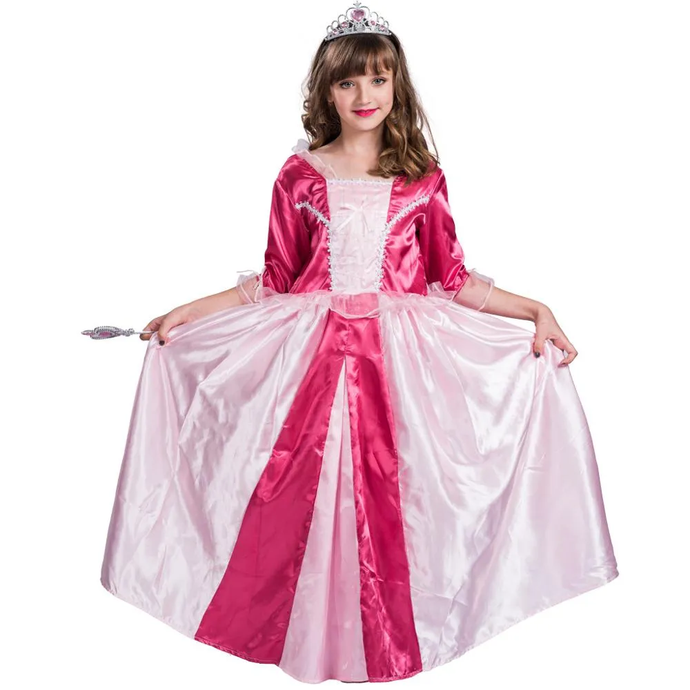 Theme Costume Halloween Cosplay Party Costumes Red Lace Princess Dress Birthday Ball Pink Peach Infanta With Crown Magic Wand