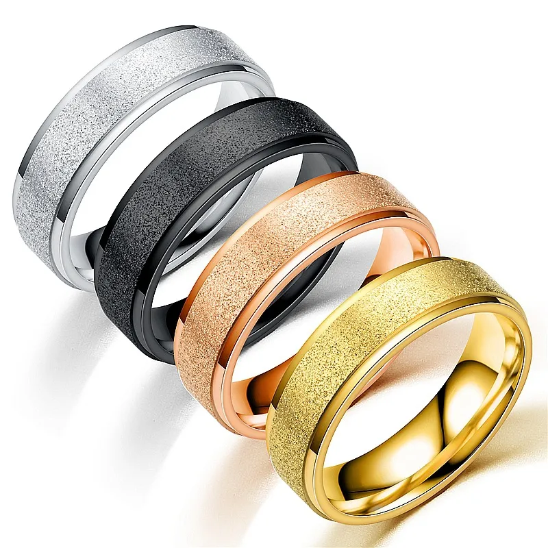 6mm Frosted Stainless Steel Dull Polish Ring band finger Silver Gold Rainbow Rings Women Men Jewelry will and sandy