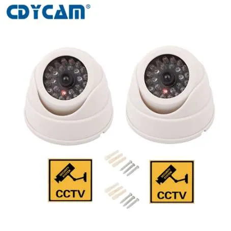 CDYCAM 2 pièces (1 sac) fausse caméra factice dôme étanche extérieur intérieur dôme sécurité CCTV caméra de sécurité avec capteur de lumière LED