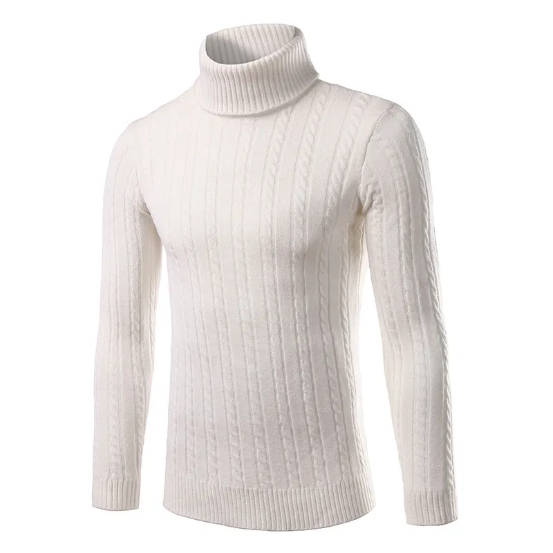 Chandails hommes automne et hiver motif lin revers col haut manches longues couleur unie tricot chemise à bascule pull