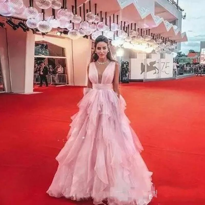 Ruffles Light Pink Deep V Neck Floor-Length A-Line Tulle Prom Dress with  Zipper Back from Dhgate Prom Dresses - price 167.6