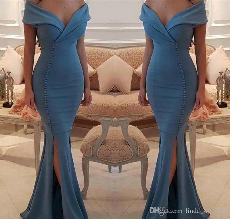 2019 Sexy Günstiges geteiltes ozeanblaues Abendkleid mit V-Ausschnitt, langes formelles Feiertagskleid, Abschlussfeier, Festzugskleid, nach Maß, Übergröße