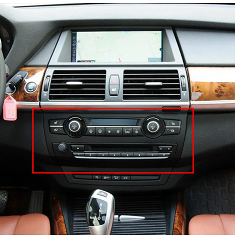BMW E70 E71 X5 x 6 2008- 2014 ABSカーのスタイリングのためのセンターコンソールのエアコンの音量ボタンのフレーム装飾カバートリム2ピース