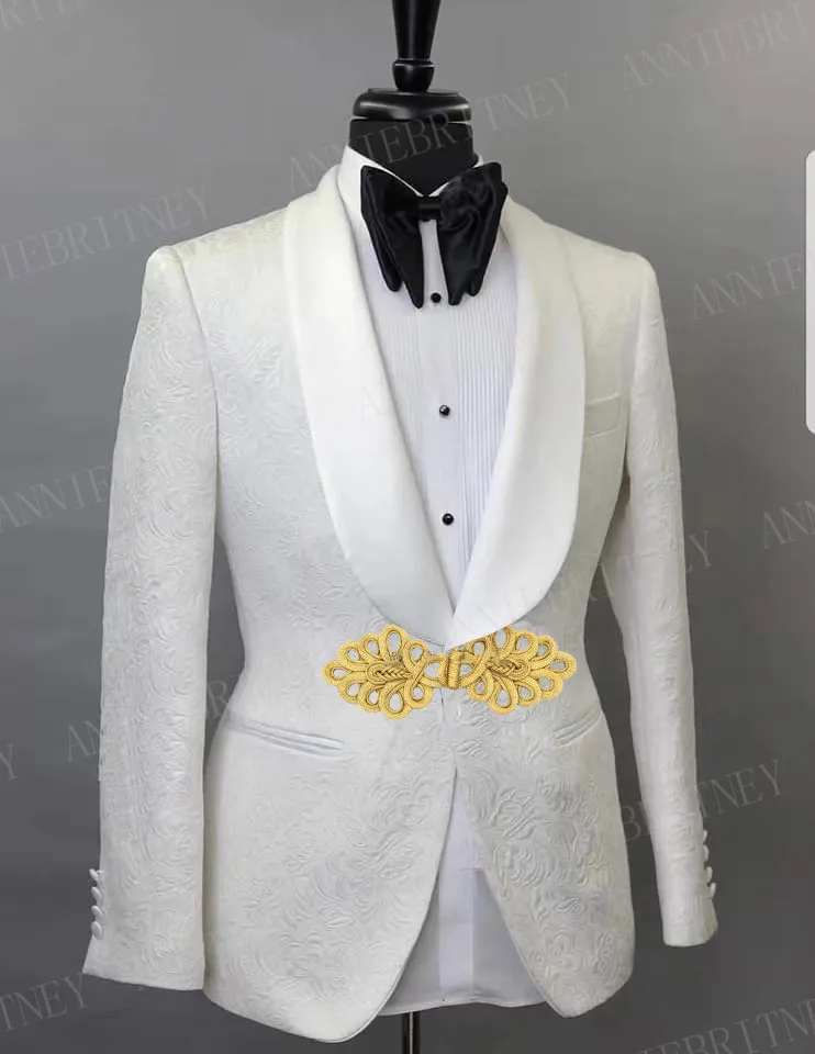 ANNIEBRITNEY Neu Königsblauer Herrenanzug Slim Fit Smoking Bräutigam Anzug Set Hochzeit Prom Blazer mit schwarzer chinesischer Knotenschnalle Hose 2Pcs1262E