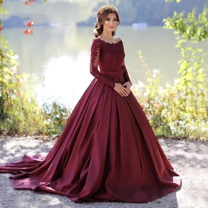 Burgundy Fashion V neck Long Sleeves Bridesmaid Dresses, Wedding Party Dress,  MB111 – Musebridals