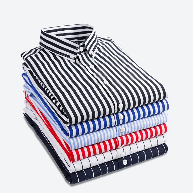 Gömlek Erkekler 2019 Çizgili Uzun Kollu Erkek Elbise Gömlek Camisa Maskulina Bahar Yaz Marka Sıradan Erkek Gömlek Toplar Artı Boyut 5xl