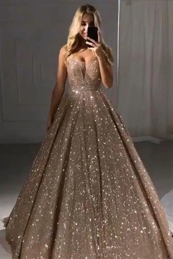 Lentejuelas Brillantes Vestidos De Noche 2020 V Cuello Sin Respaldo Formal Prom Vestidos Atractivos Del Desfile De Los Vestidos De 103,46 € | DHgate