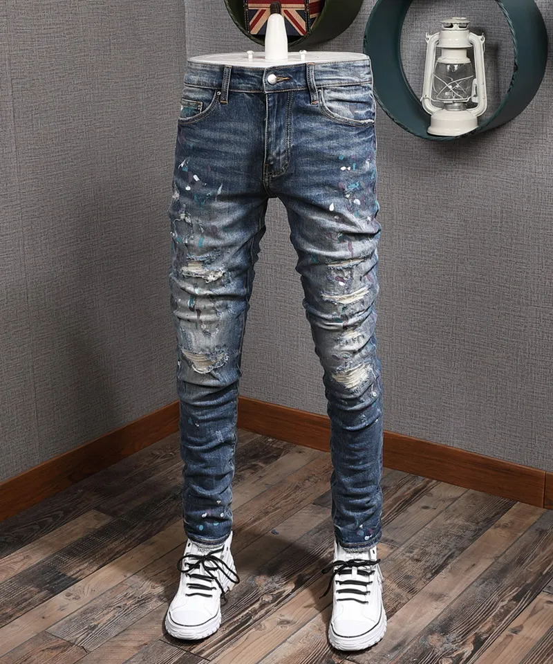 Mens Slim Fit Denim Stacked Jeans Men With Stretch Design, Painted Patch  Trim, And Leg Support From Bigget, $31.59