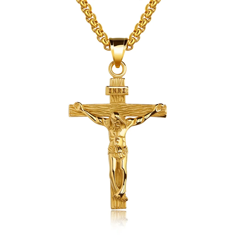 Collana Con Ciondolo Croce Oro In Acciaio Inox – Gioiello Religioso Fede