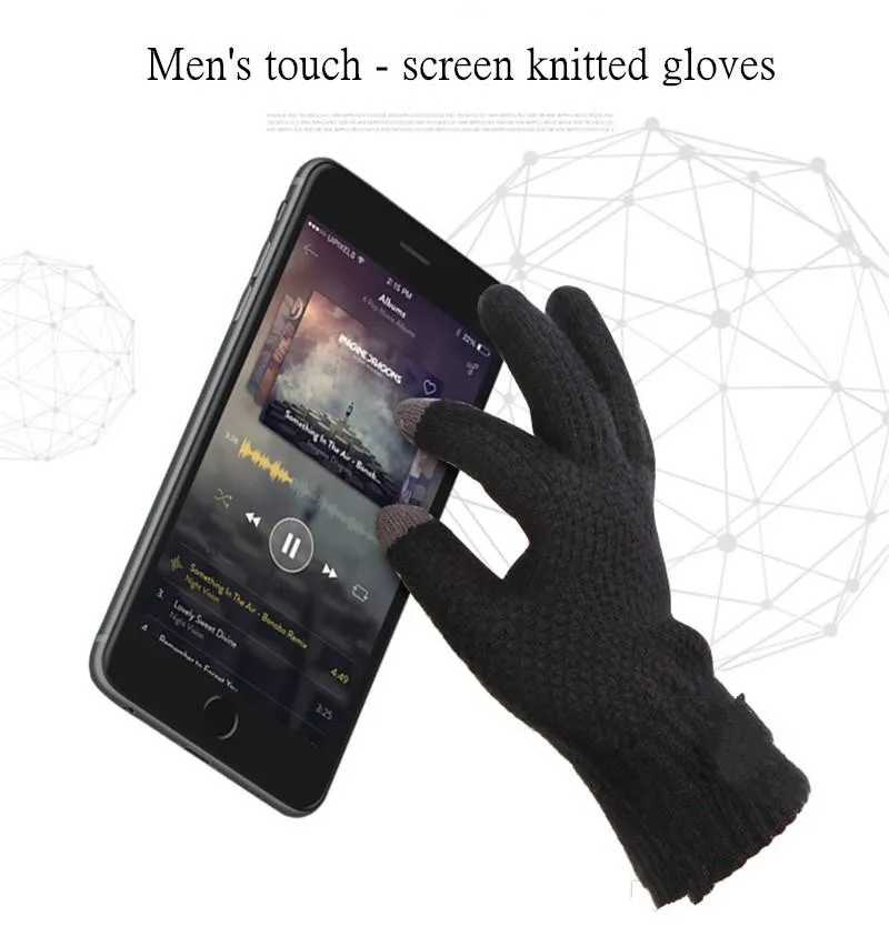 Winter Mannen Gebreide Handschoenen Touchscreen Hoge Kwaliteit Mannelijke Mitten Thicken Warm Wol Cashmere Solid Men Zakelijke Handschoenen Herfst