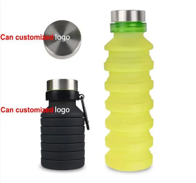 Fold Silicone Water Bottles Sport 550ML Outdoor Flexible Drink Cups Cycling Bottles Mug Travel With Mountaineering Buckle 4 Colors