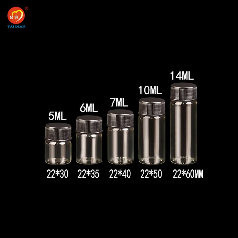 5мл 6ml 7ml 10ml 14ml Mini Стеклянные бутылки с пластиковыми Черный завинчивающейся Прозрачный стеклопластик баночках Бутылки 100шт