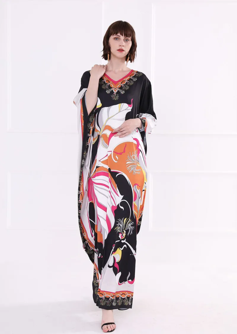 2019 Women's Runway Dresses V Neck 3/4 Sleeves Floral Printed Loose Design Fashion Holiday Casual Summer Dresses