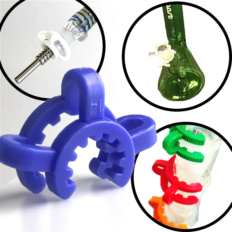 Premium 10mm 14mm 19mm Keck Clip in plastica per adattatore Bong Fumo Downstem Tubi dell'acqua Produttore di accessori NC Laboratorio Morsetto da laboratorio Clip colorate