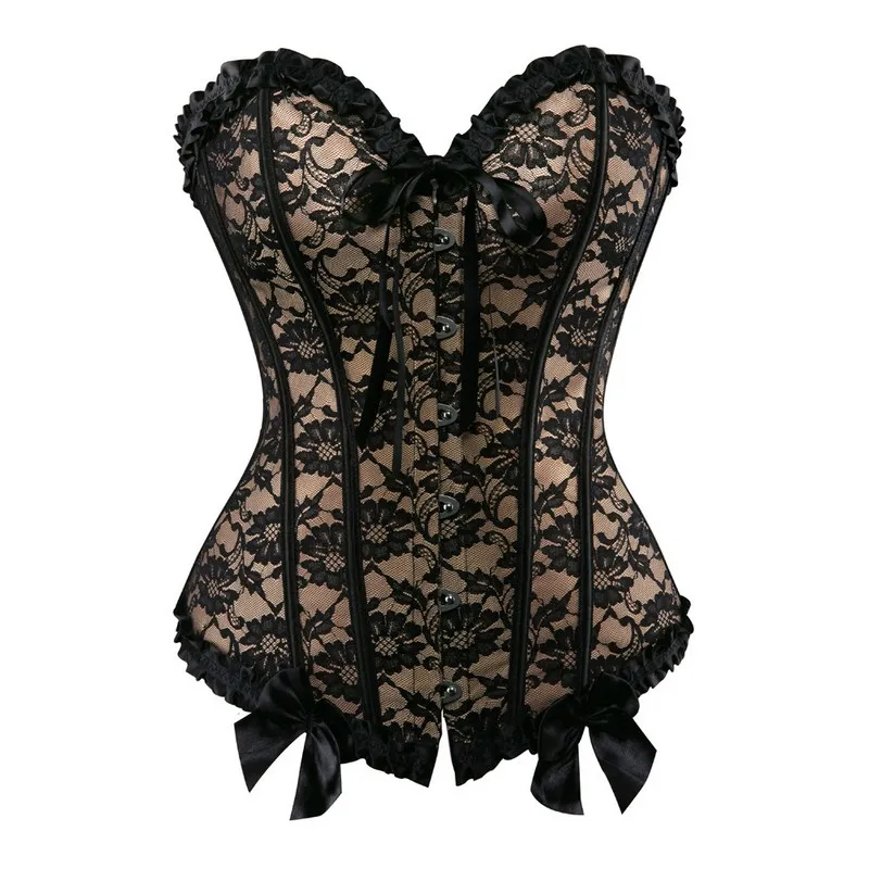 トップス S burlesque corset blouse Lace Corset Lingerie: Womens Jacquard Frill Overbust Corset Top