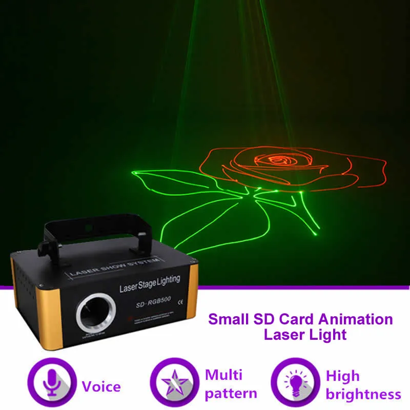 MINI 500MW RGB Animationsmönster SD-kort DMX Laserprojektorn Ljus DJ Visa Gig Party Stage Lighting Effect (Gift Ishow Software) SD-RGB500