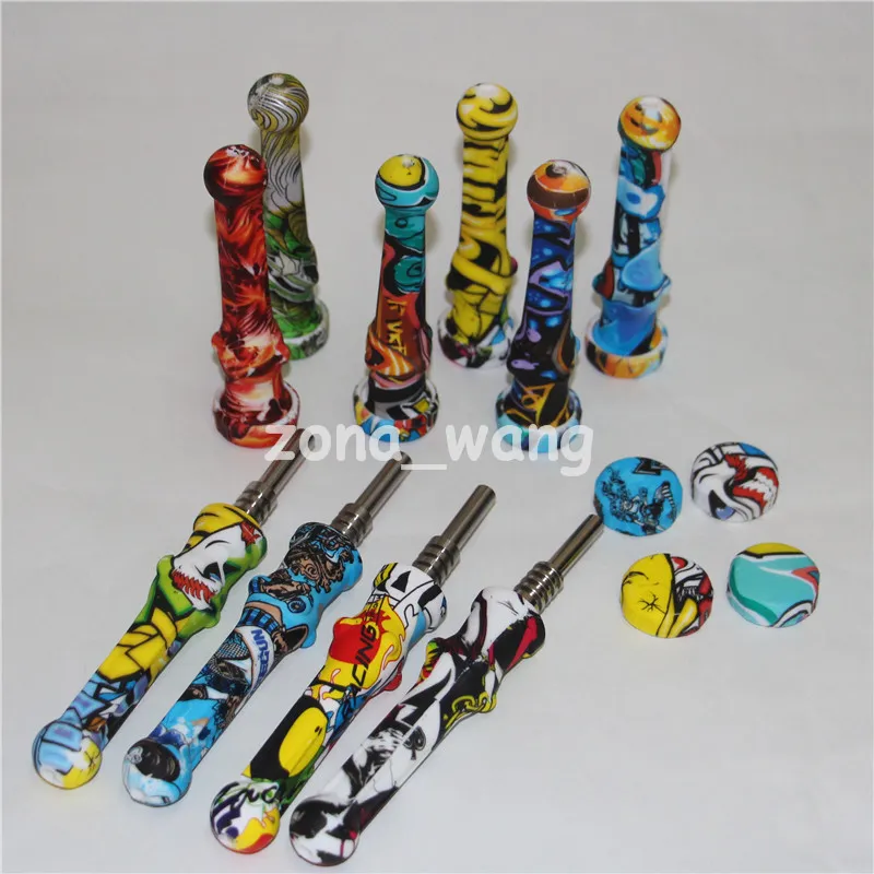 smoking silicon Nectar With titanium Tip Mixed Color Portable Silicone Dab Oil Rig Retailer wax hand pipes