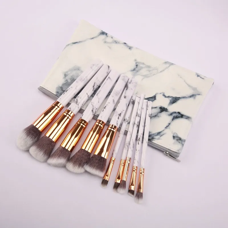 3Colors Marmor Makeup Brushes Blush Powder Eyebrow Eyeliner Markera Concealer Contour Foundation Make Up Brush Set med Pu Bag 3Set