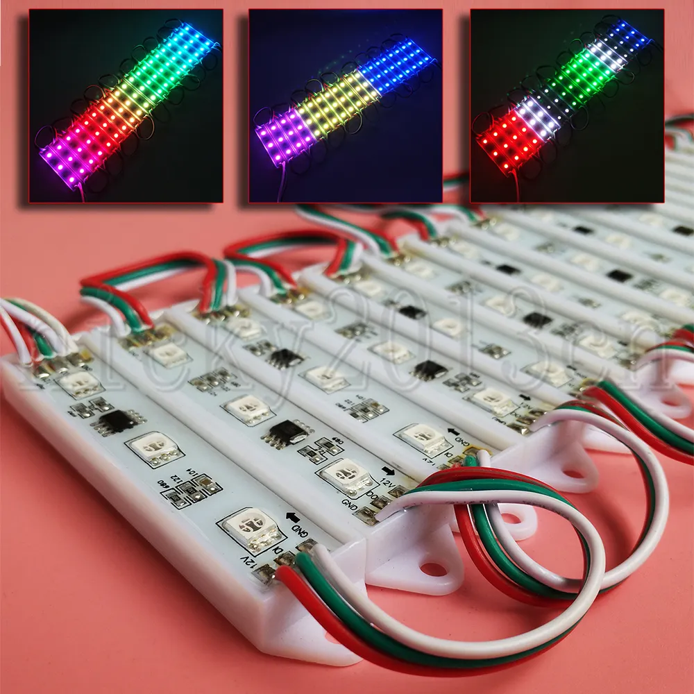 12V WS2811 5050 RGB LED Pixel Modül Işık Lamba Şerit Bant 3LE ADREABLE Sihirli Rüya Tam Renk Değişikliği Kovalayan IP65 Ön pencere mektupları için su geçirmez İşaret