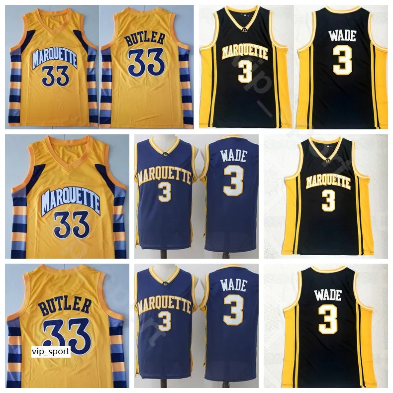 College Basketball 33 Jimmy Butler Marquette Golden Eagles Dwyane Wade Jersey 3 Home Nero Blu navy Giallo Tutti Ed Alta qualità